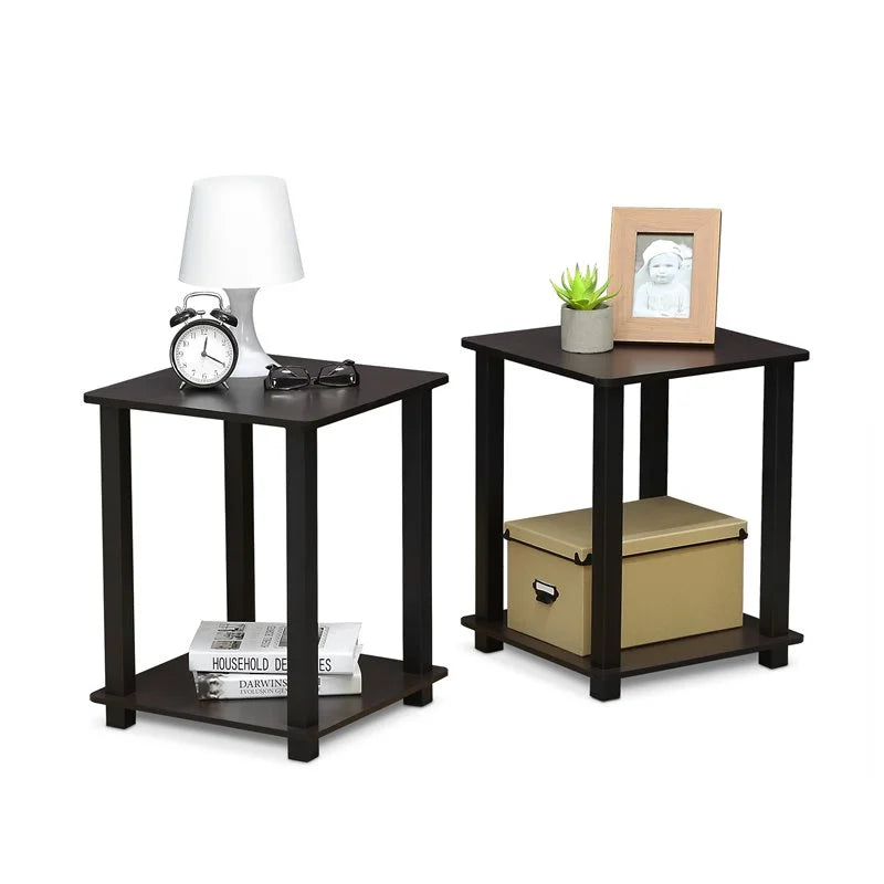 Set of Two Dark Walnut Black End Table C379