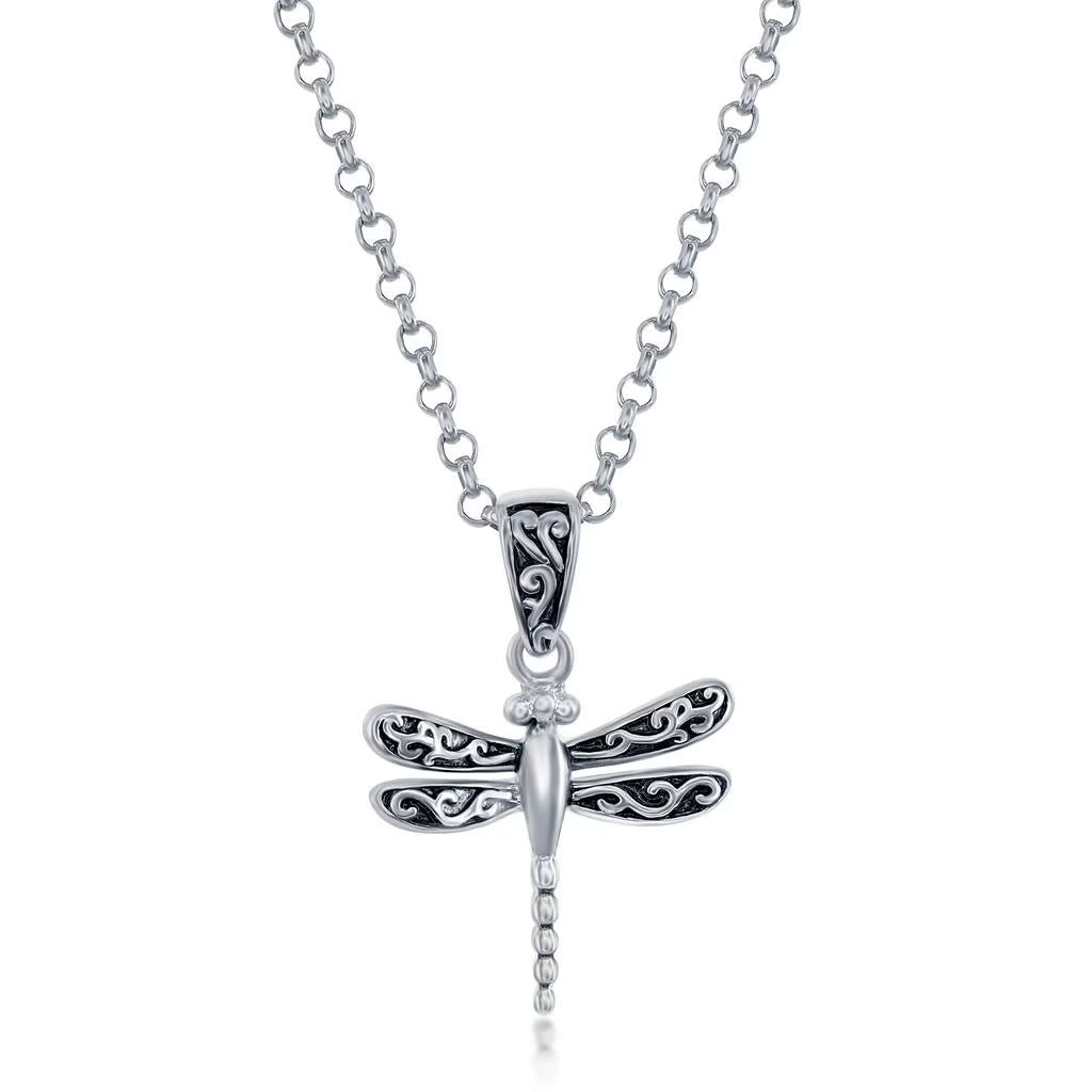 16+2” Oxidized Filigree Small Pendant Necklace Sterling Silver W7075