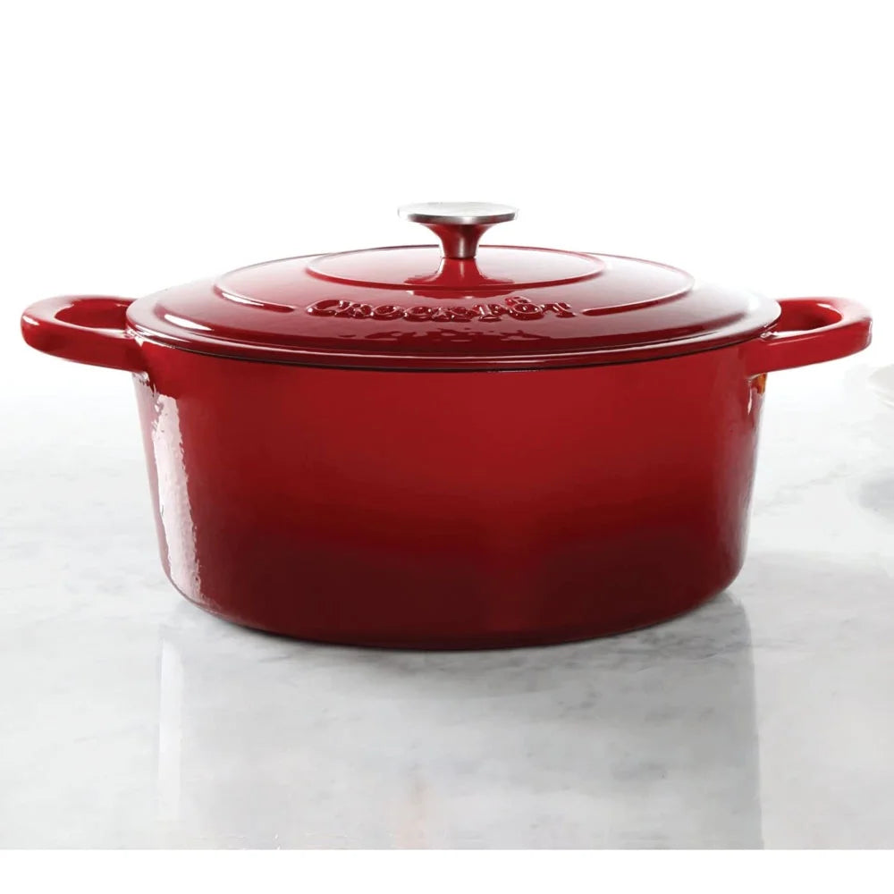 Red Enamel Cast Iron Covered Dutch Oven Slow Cooker S2659