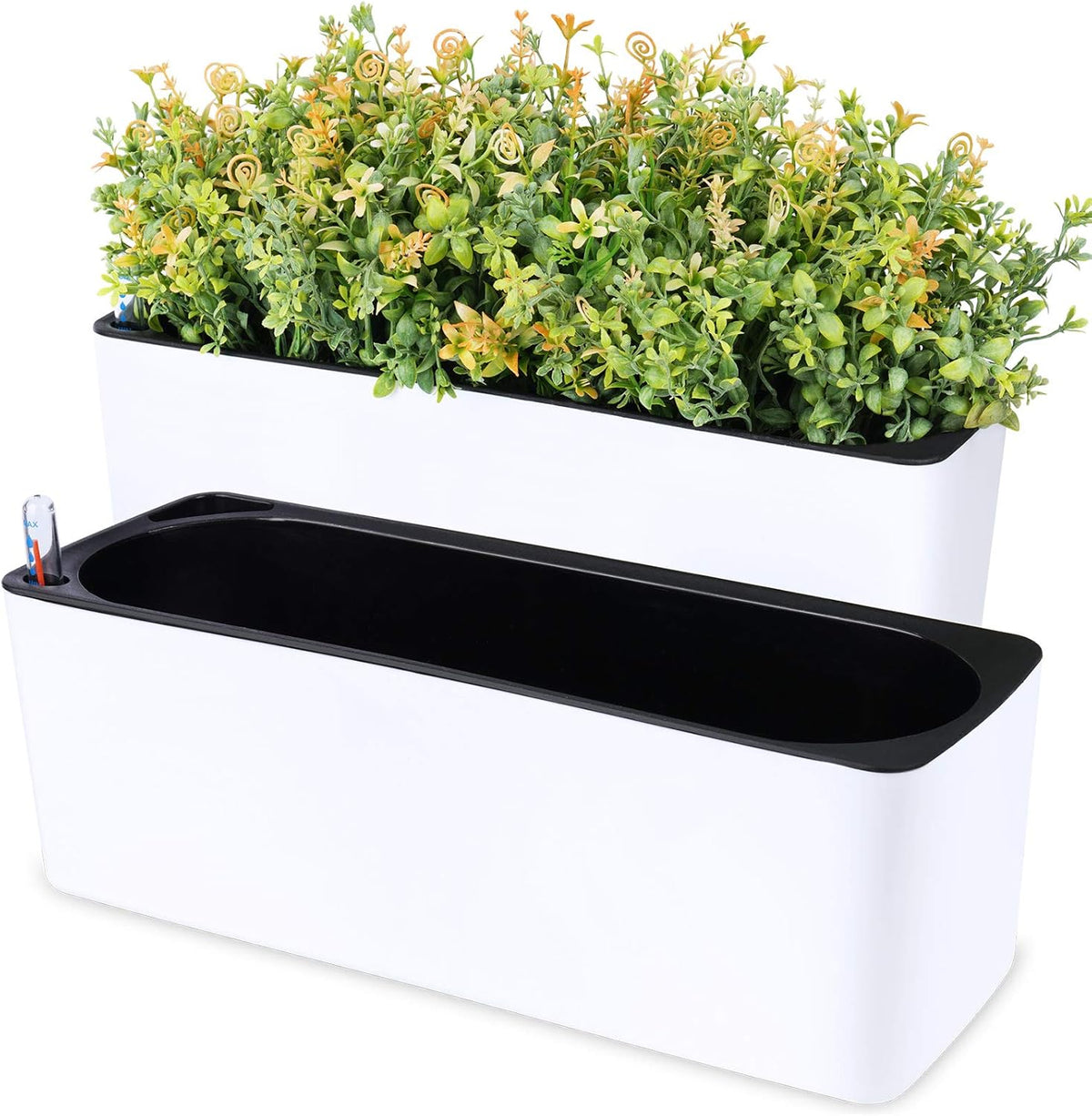 2-Pack Self Watering Rectangular Planters with Water Gauge Indicator G9277