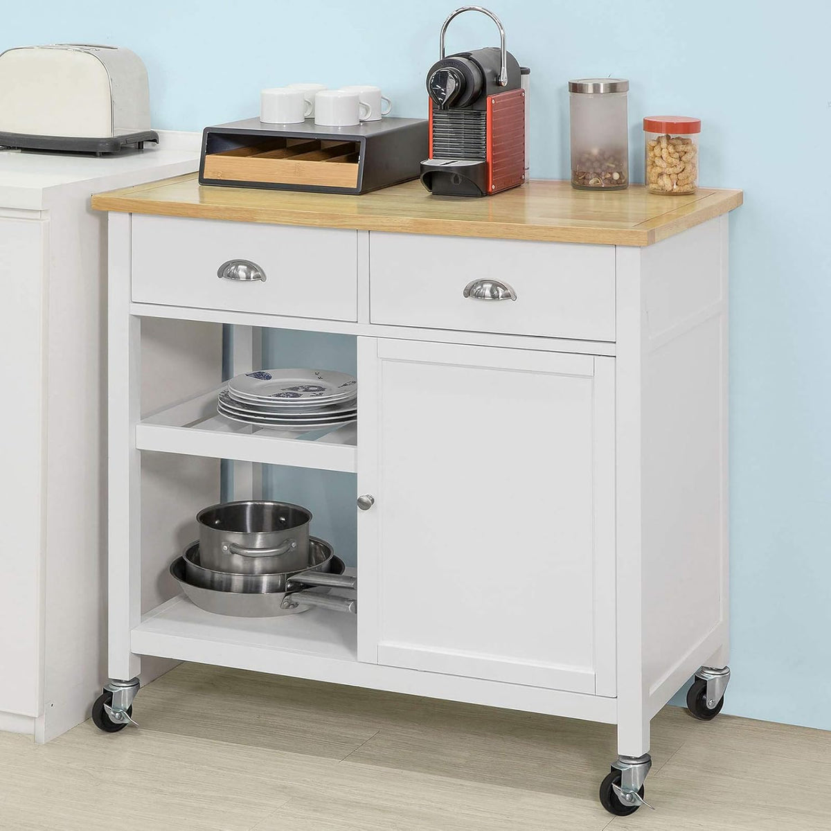 Kitchen Cart with Rubber Wood Top and Drawer S729013