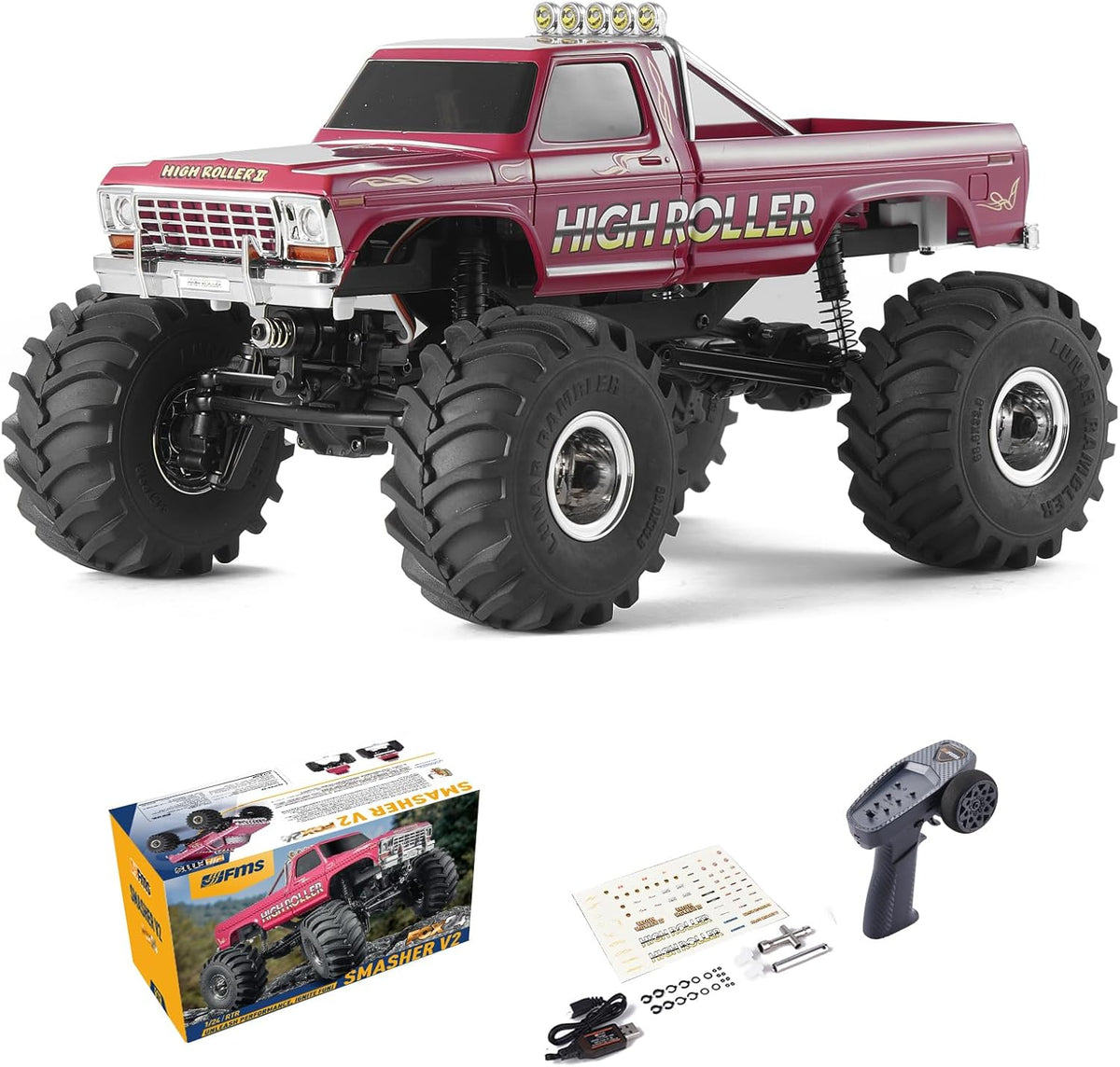 Red 1/24 Monster RC Crawler Truck 8km/h 2 Speed Transmission 2.4Ghz Remote Control Car RTR with USB Charger Q174