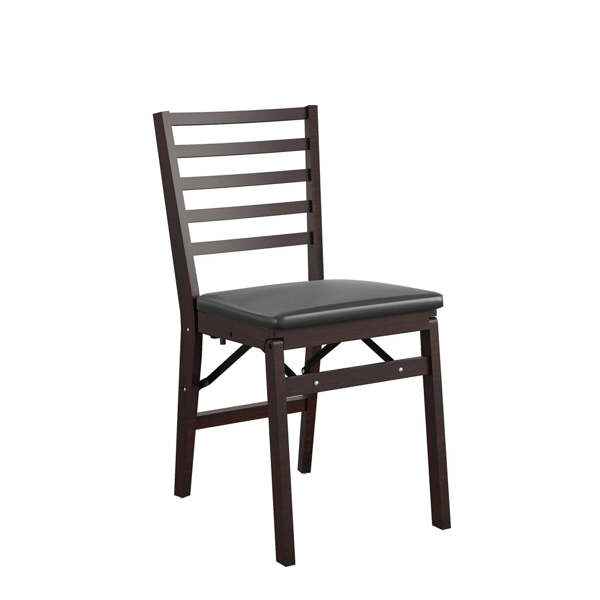 Dark Mahogany Wood Folding Chair with Vinyl Padded Seat, 2-Pack S79173