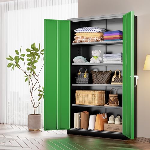 72” Black Metal Storage Cabinet with Doors and Shelves R8926