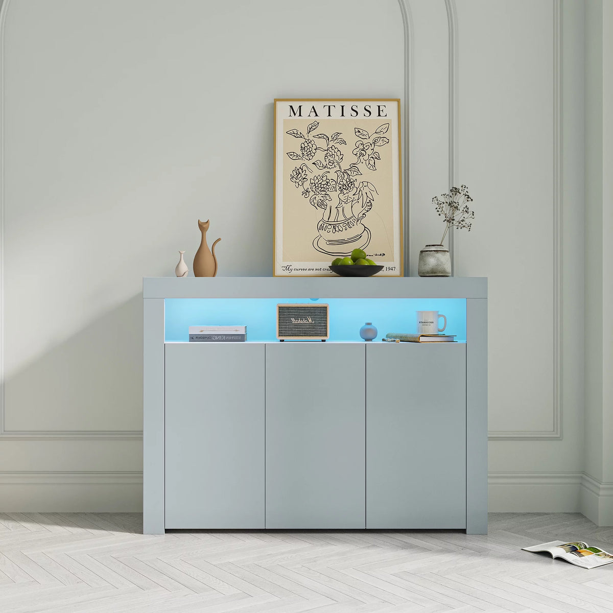 Black High Gloss Sideboard Storage Cabinet with LED Light J90898