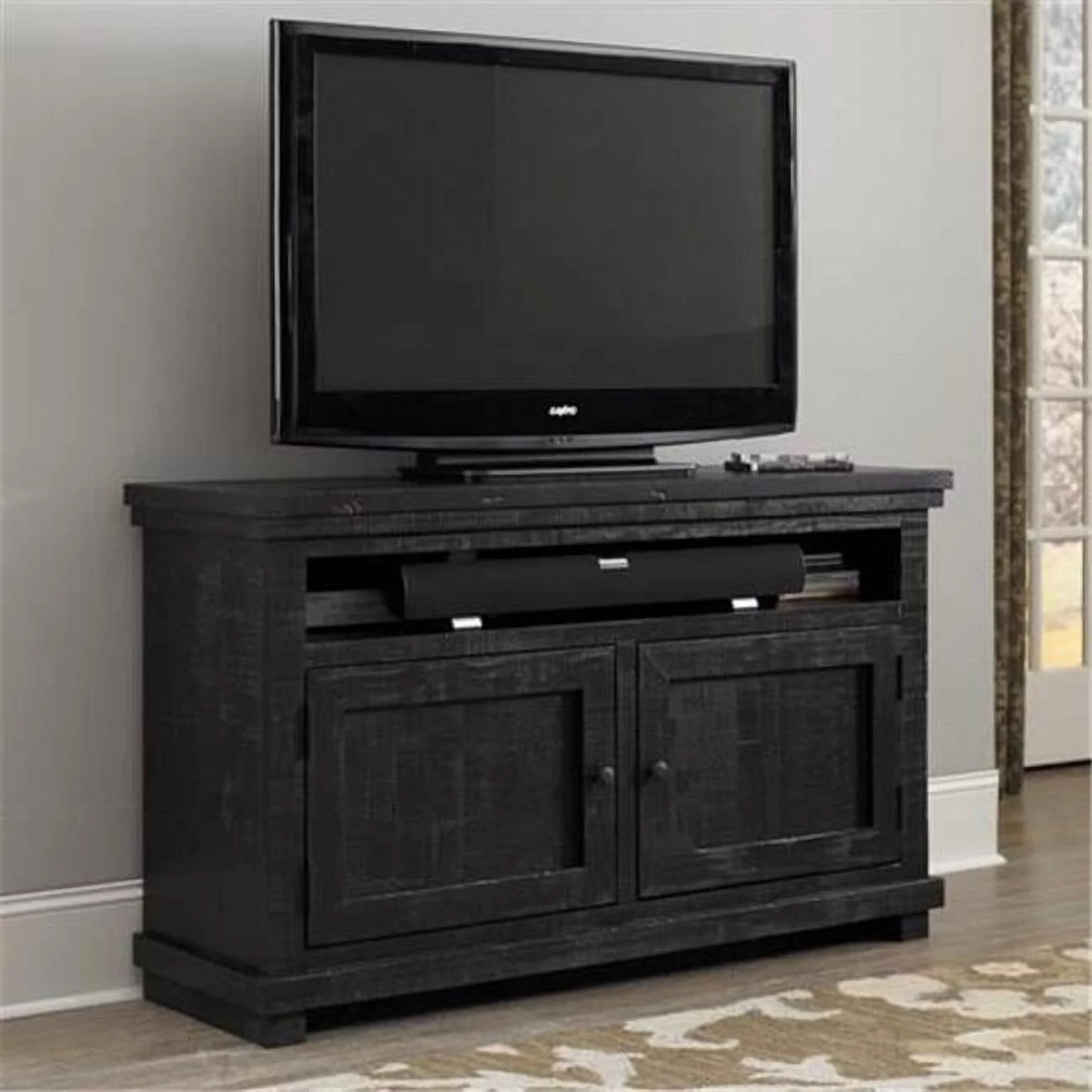54" Distressed Black Wood TV Stand U2564