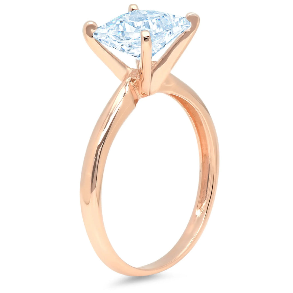14k Rose Gold Princess Cut Blue Simulated Diamond Ring Size 11 H3968