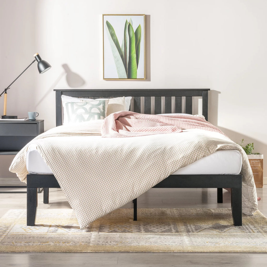 Black Twin Solid Wood Platform Bed with Headboard E688