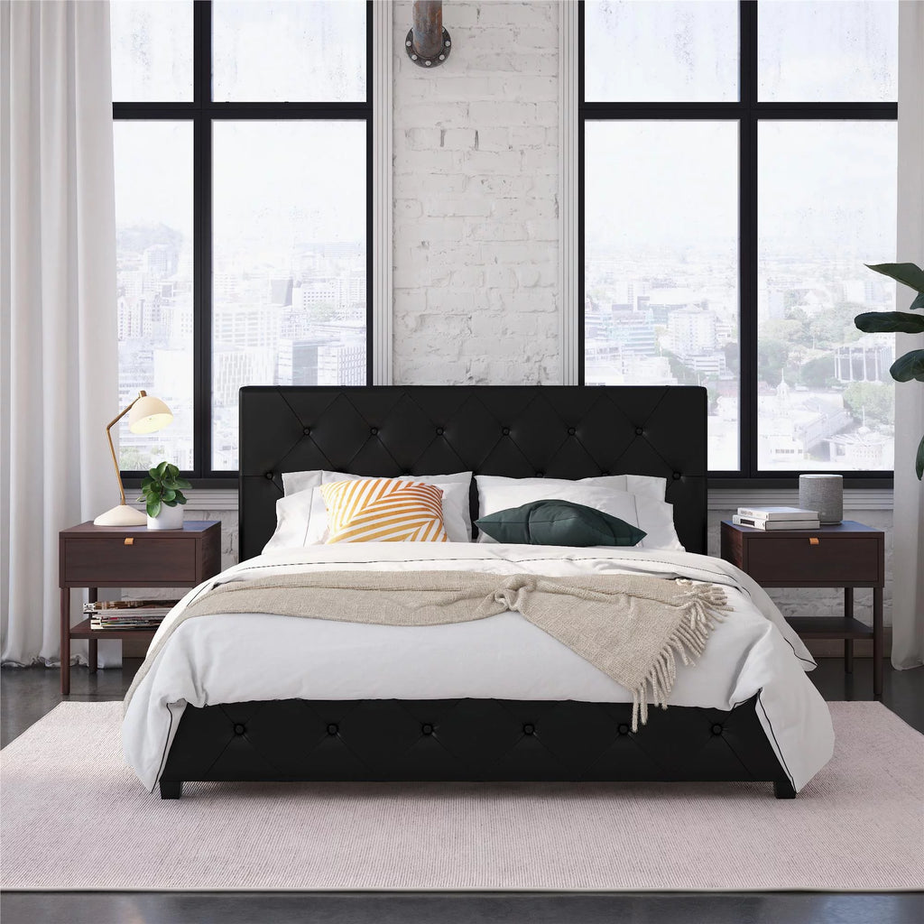 Queen Camel Faux Leather Upholstered Platform Bed O573839