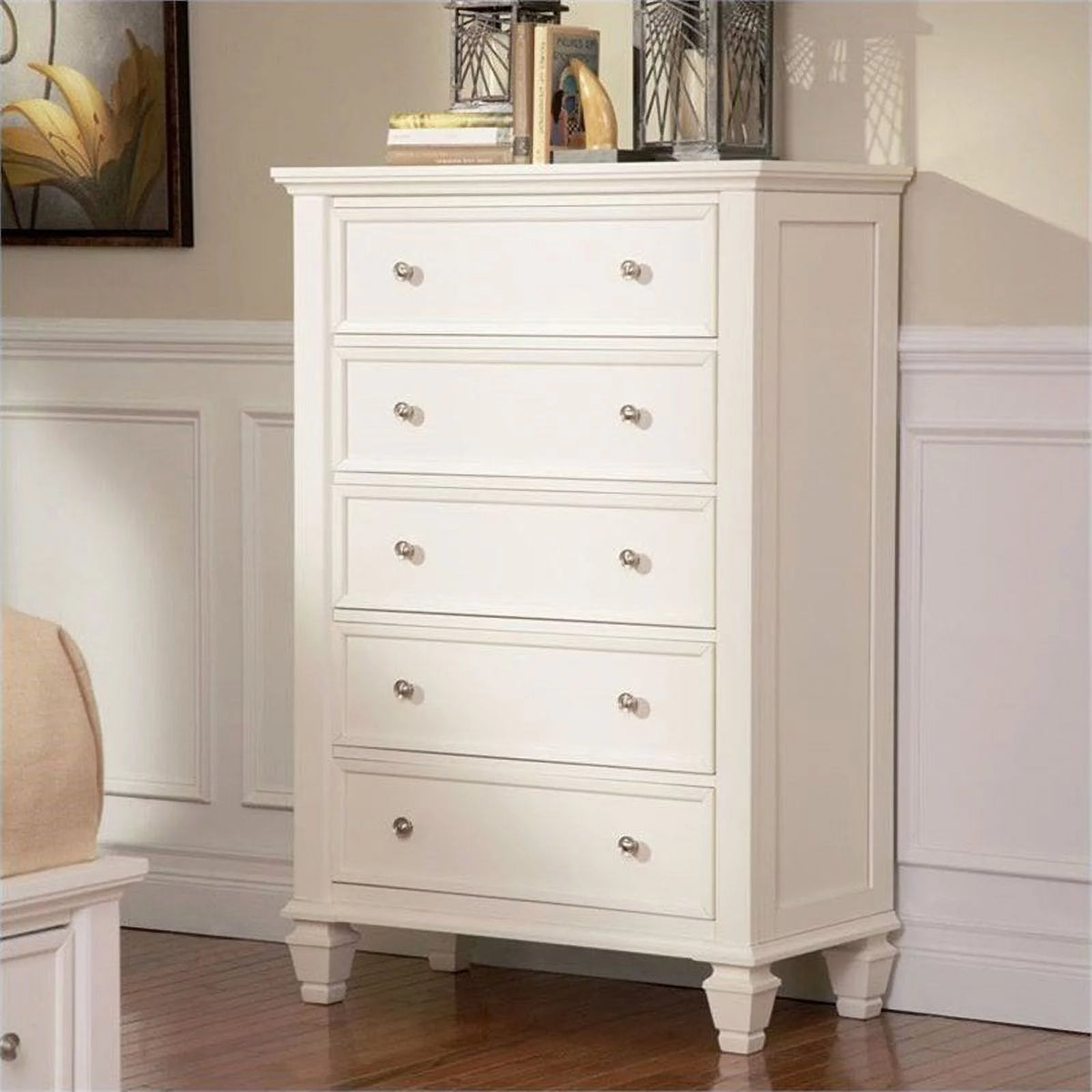 White and Silver 5 Drawer Chest U194339