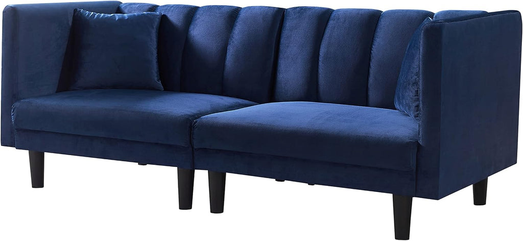 Navy Blue Velvet Tufted Futon Sofa J479338