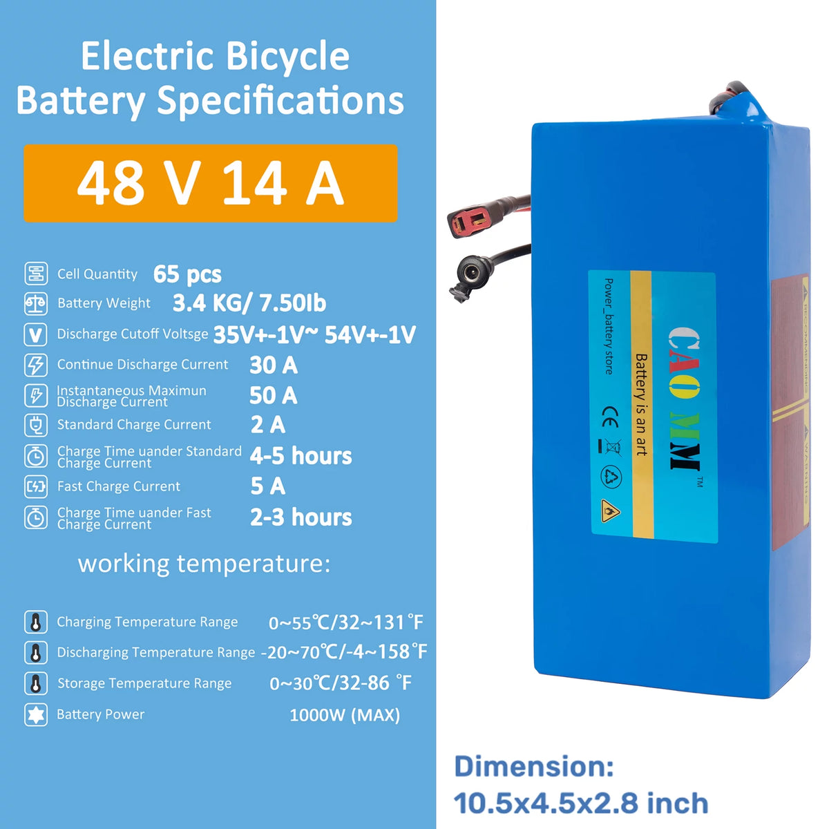 48V 14Ah Lithium Ebike Battery with 5A Fast Charger T Plug X1515