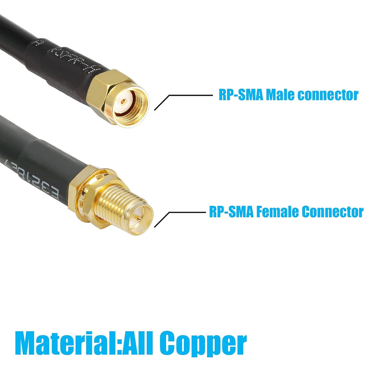 36 ft RP-SMA Male to RP-SMA Female Extension Cable 50 Ohm Pure Copper Low-Loss Coax Jumper Q818494