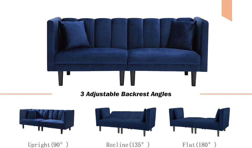 Navy Blue Velvet Tufted Futon Sofa J479338