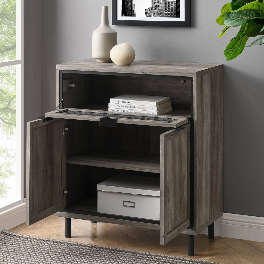 Gray Wash Mesh Metal Drop-Down Door Accent Cabinet C82096