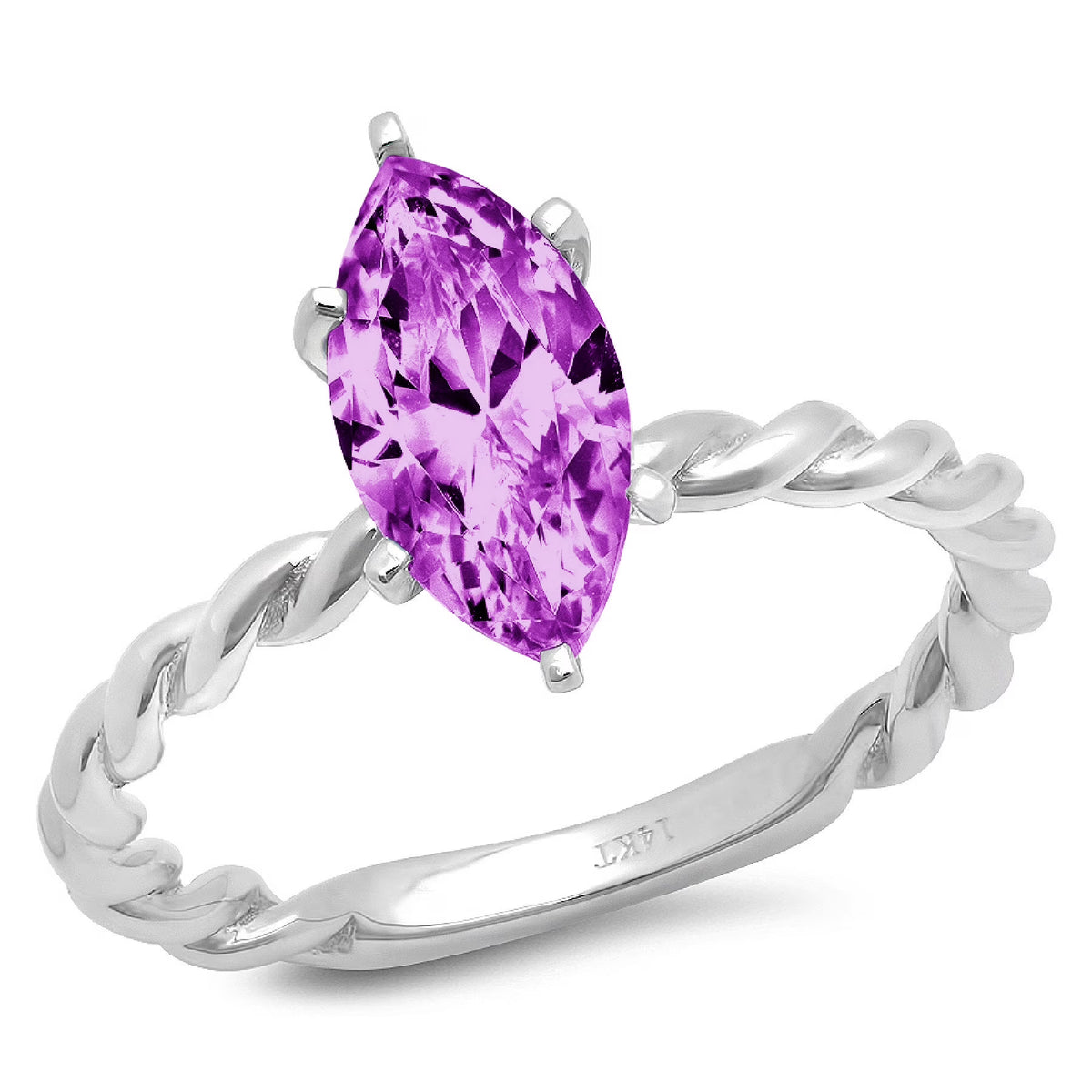 Marquise Cut Purple Simulated Alexandrite 18k White Gold Solitaire Ring T570158
