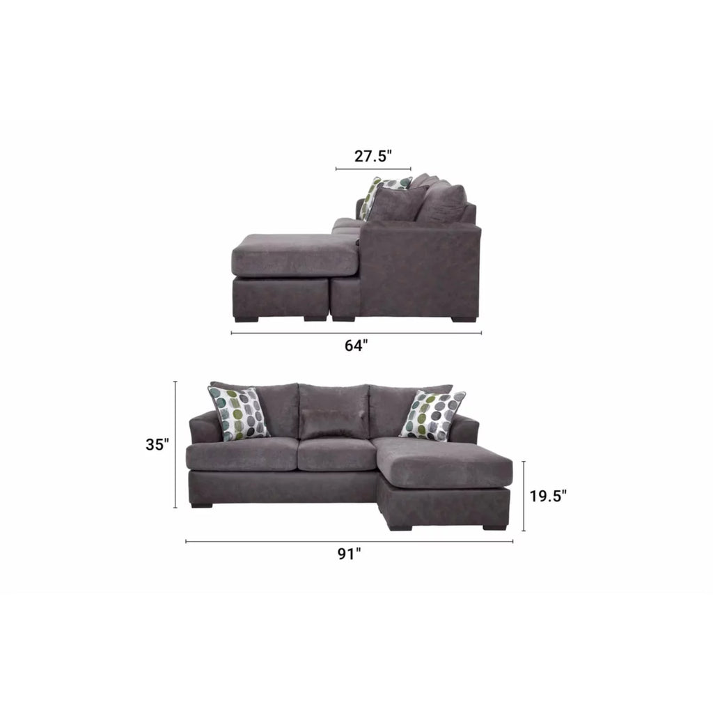 Dark Gray Modern Sofa with Chaise L900