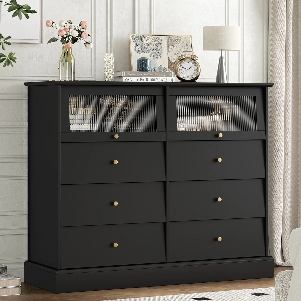 Black 8 Drawer Wood Dresser O4363