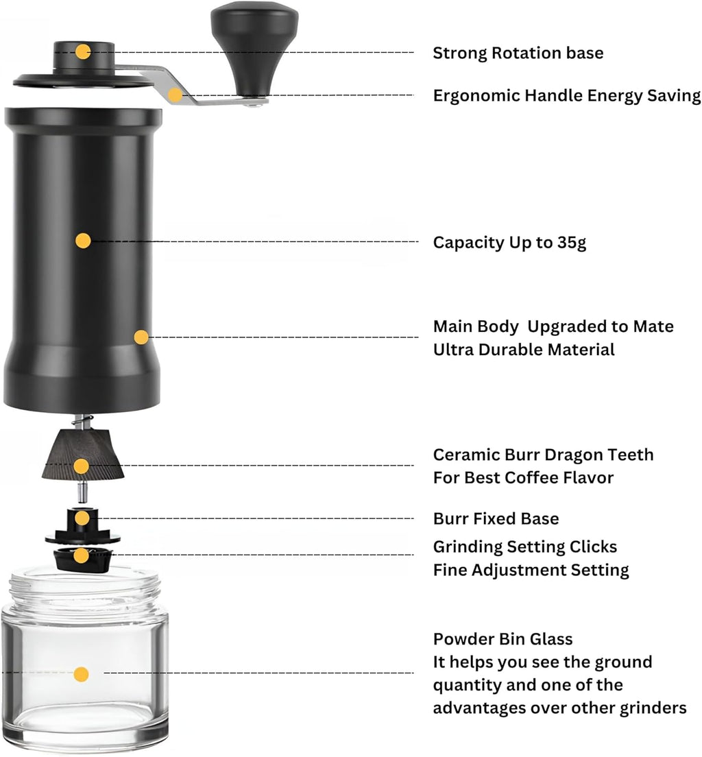 Adjustable Manual Coffee Grinder with Ceramic Burr Hand Crank Mill Black K265