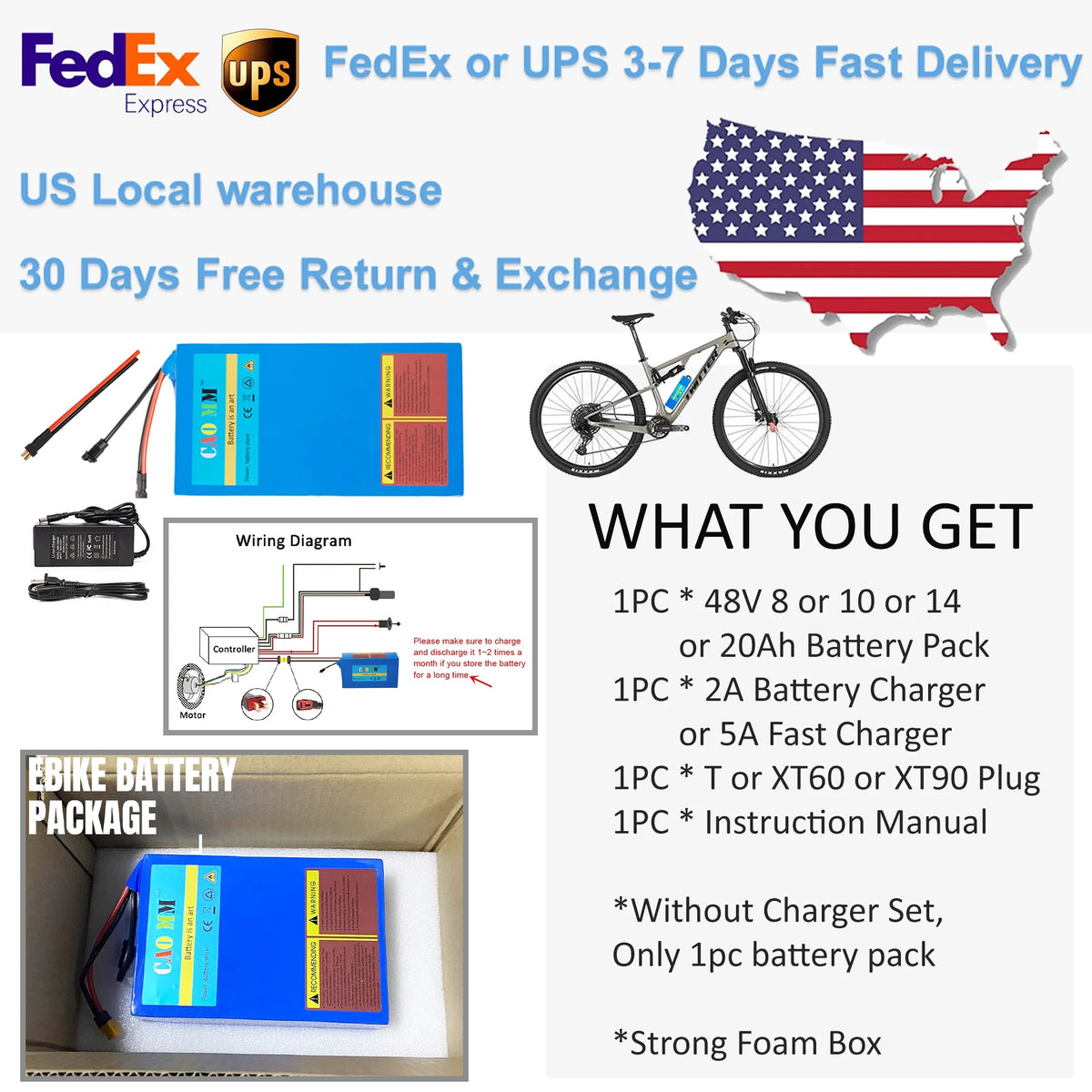 48V 14Ah Lithium Ebike Battery with 5A Fast Charger T Plug X1515