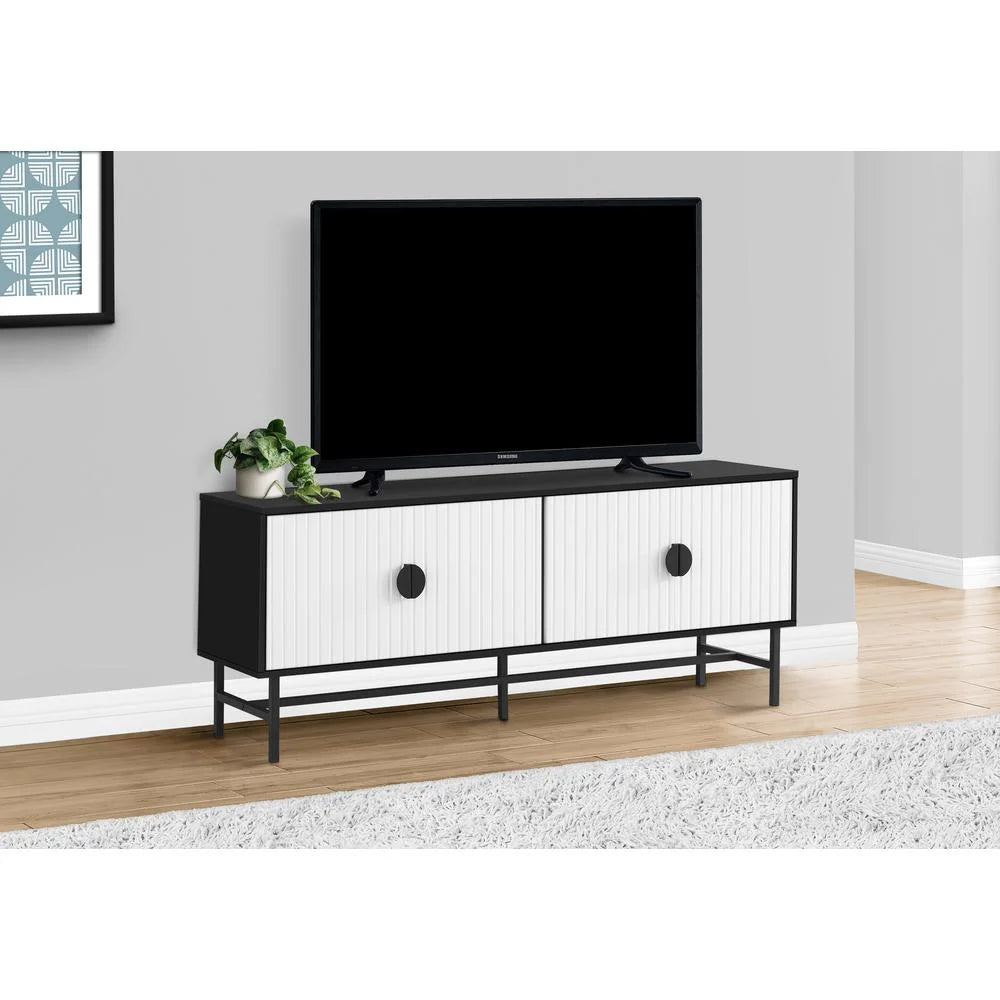 60 Inch Black And White Laminate Tv Stand J46788