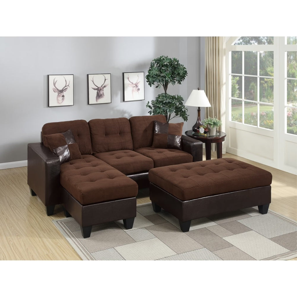 Choco Brown Suede Sectional With Ottoman And 2 Pillows P92911