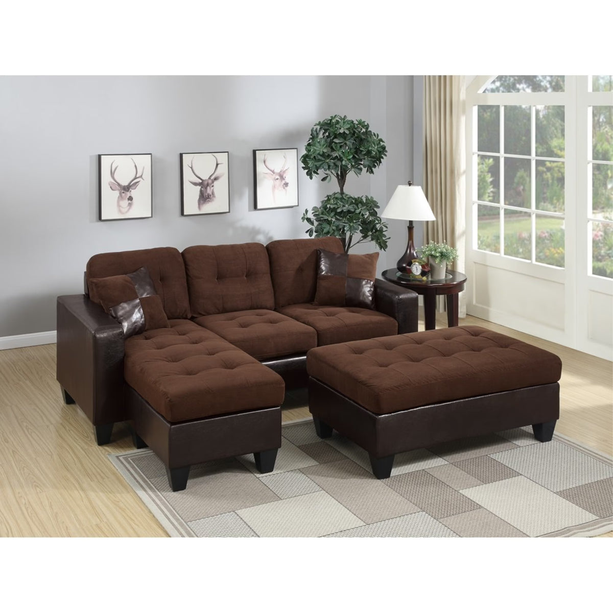Choco Brown Suede Sectional With Ottoman And 2 Pillows P92911