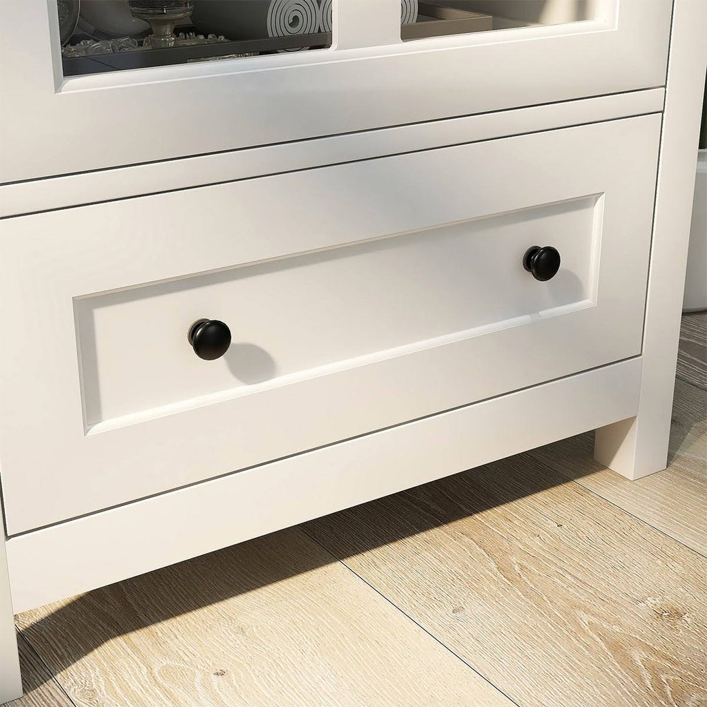 White Buffet Storage Cabinet with Glass Doors U50425