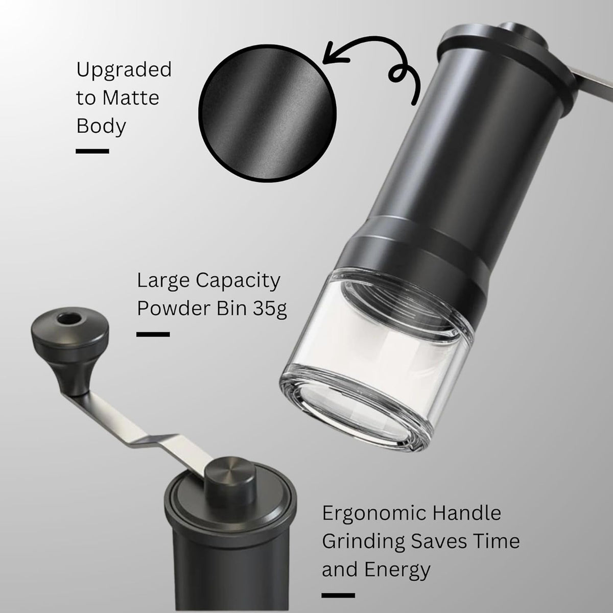 Adjustable Manual Coffee Grinder with Ceramic Burr Hand Crank Mill Black K265