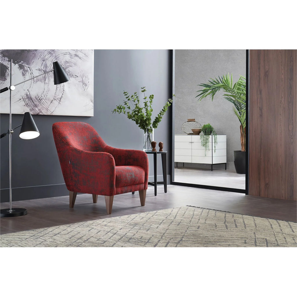 Red Wood & Polyester Fabric Armchair S385050