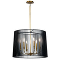 6-Light Chandelier Natural Brass Matte Black Slatted Shade J979731