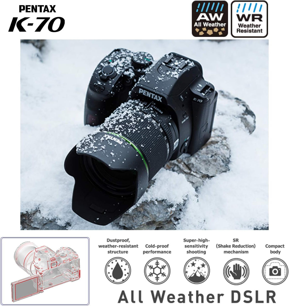 Black Weather-Sealed DSLR Camera with 18-135mm Lens I9216