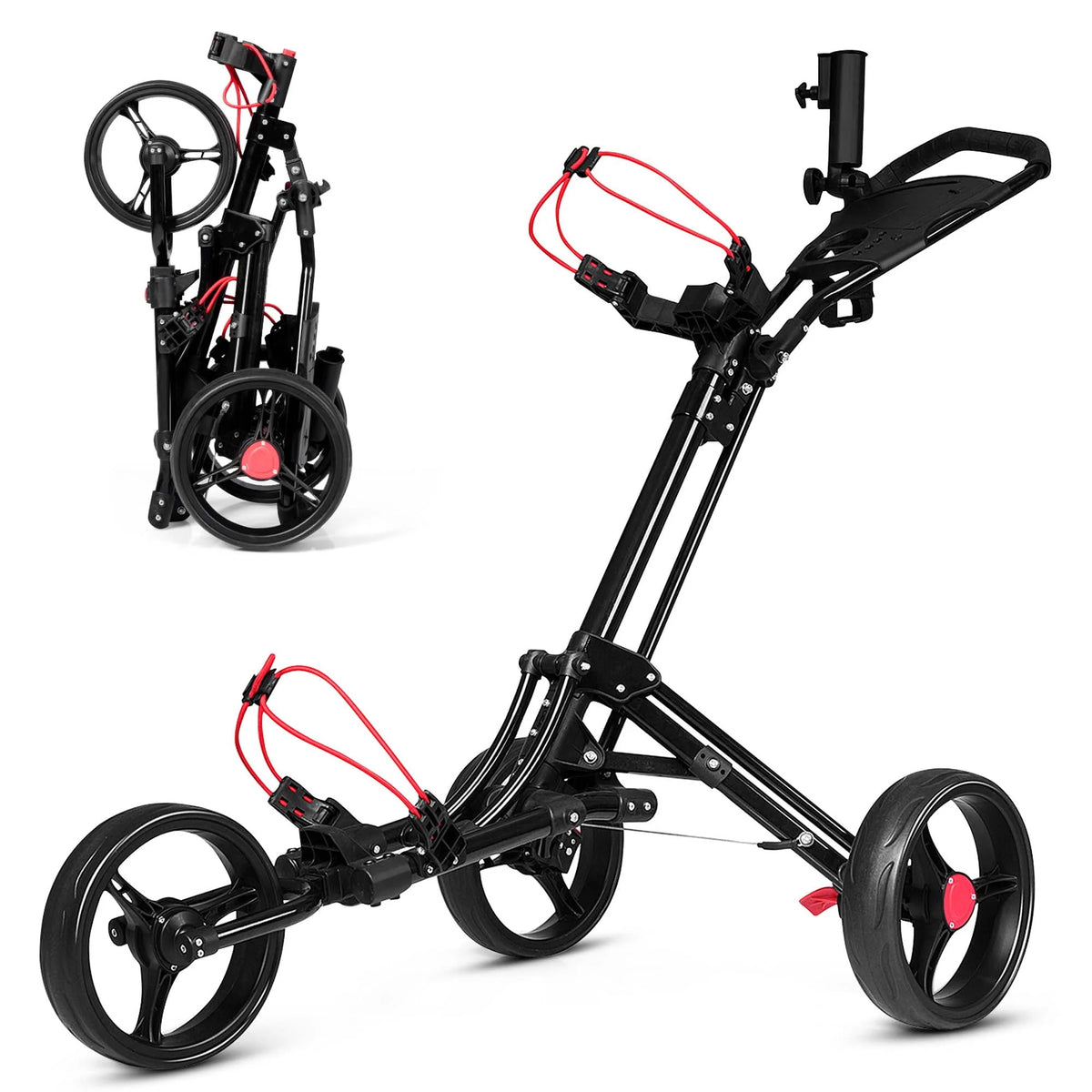 Foldable 3 Wheel Steel Golf Push Cart with Umbrella Holder M311
