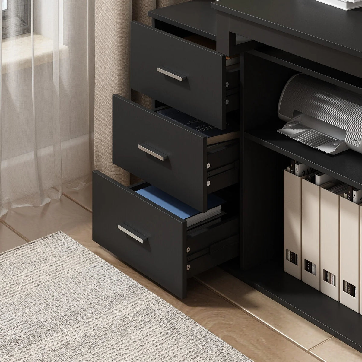 L-shaped Executive Desk with 3 Drawers Black H7207