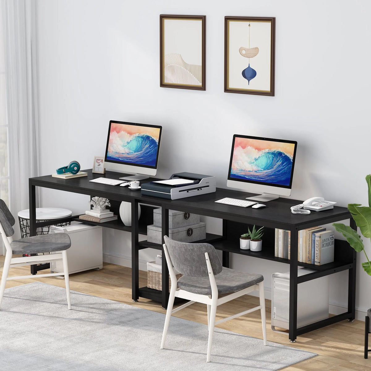 78.7" Double Desk with Shelf Q486