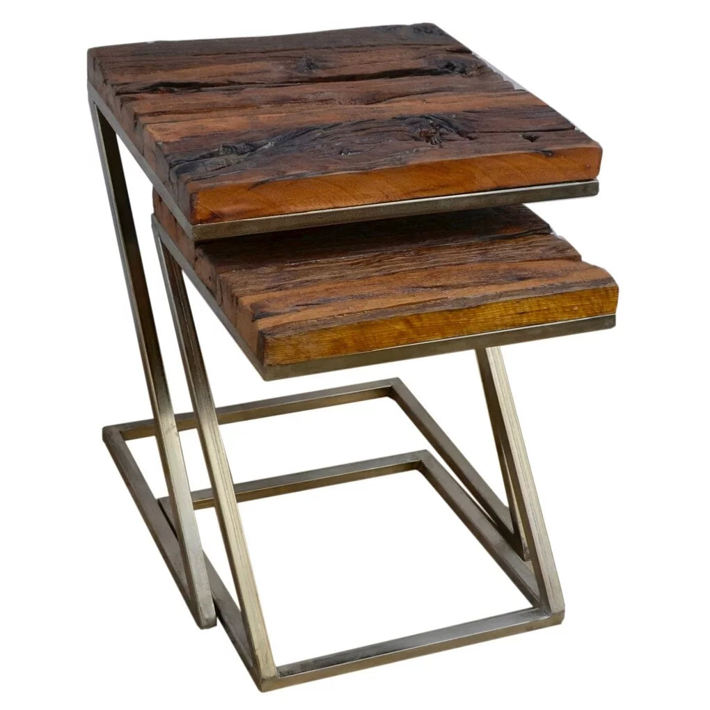 Wood Square Nesting Tables with Silver Base Z47250
