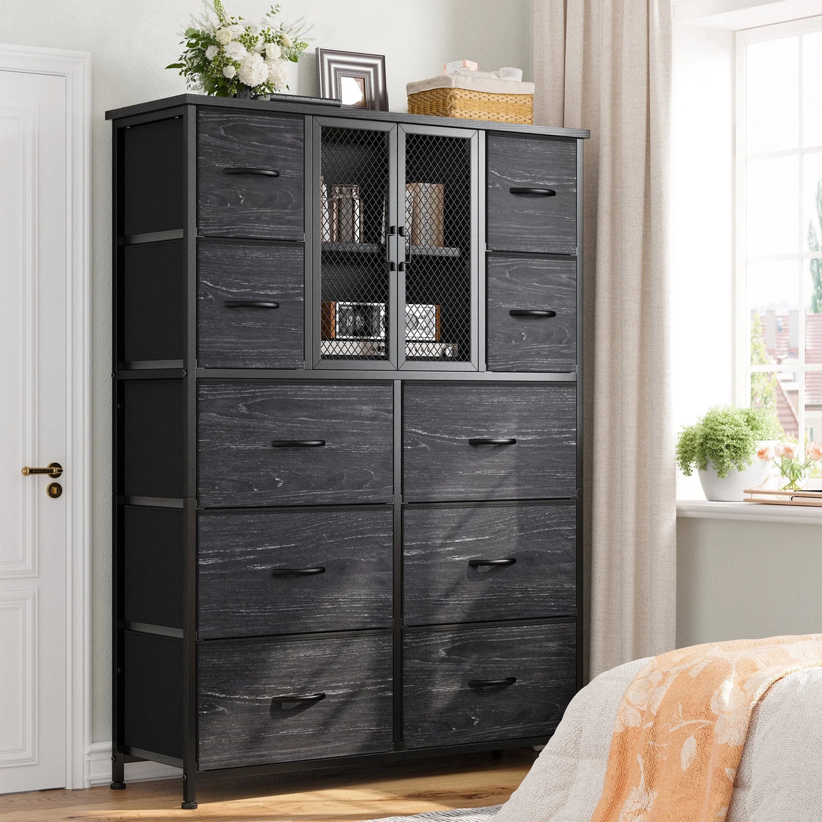 Black 10 Drawer Fabric Dresser U771