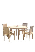 Grade-A Teak 5 Pc Dining Set with 52" Round Table and 4 Stacking Arm Chairs V451609