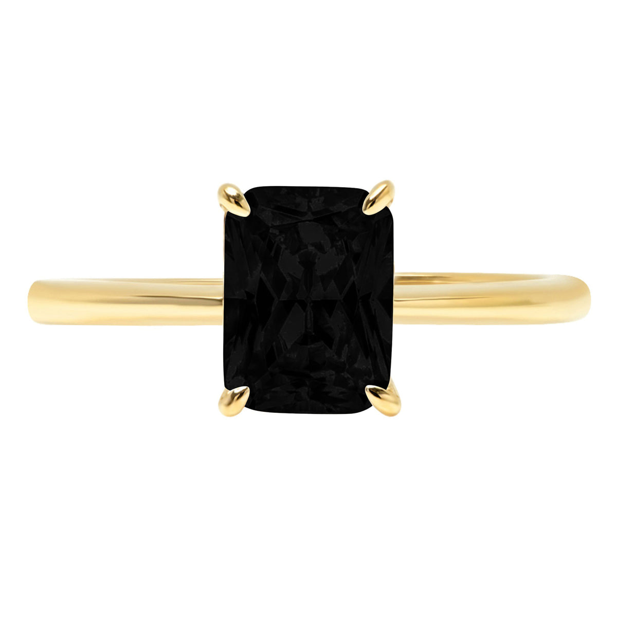1.75ct Radiant Cut Black Onyx 18k Yellow Gold Solitaire Ring Size 6 N706