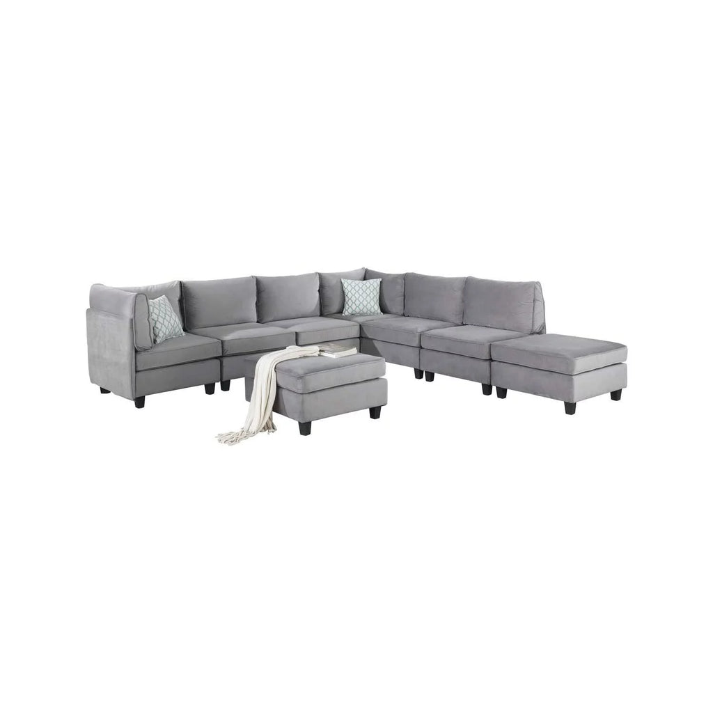 Gray Velvet 8Pc Modular Sectional Sofa L5514