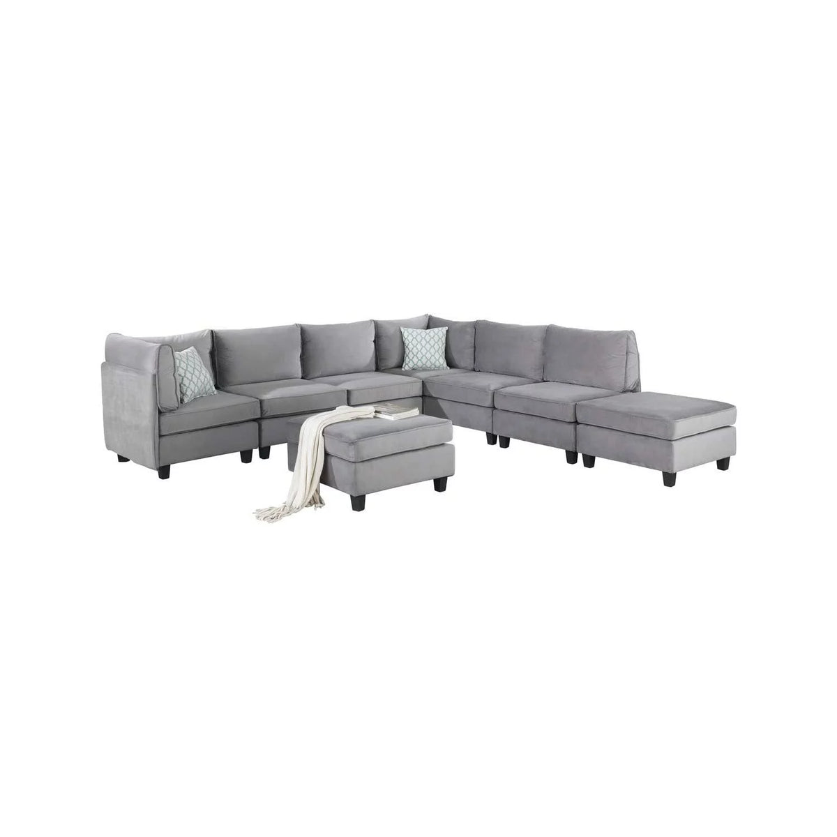 Gray Velvet 8Pc Modular Sectional Sofa L5514