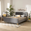 Light Grey Velvet Queen Size Platform Bed T19404