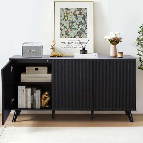 Walnut 3 Door Fluted Sideboard Buffet Cabinet M74999