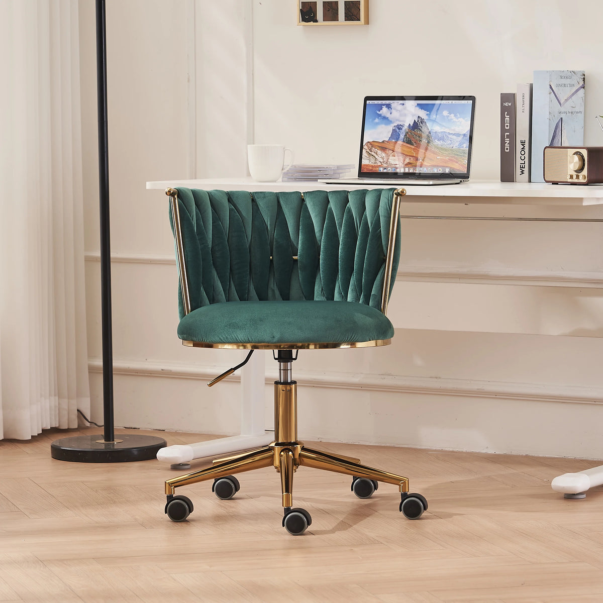 Upholstered Ergonomic Office Desk Chair with Adjustable Swivel Wheels E364