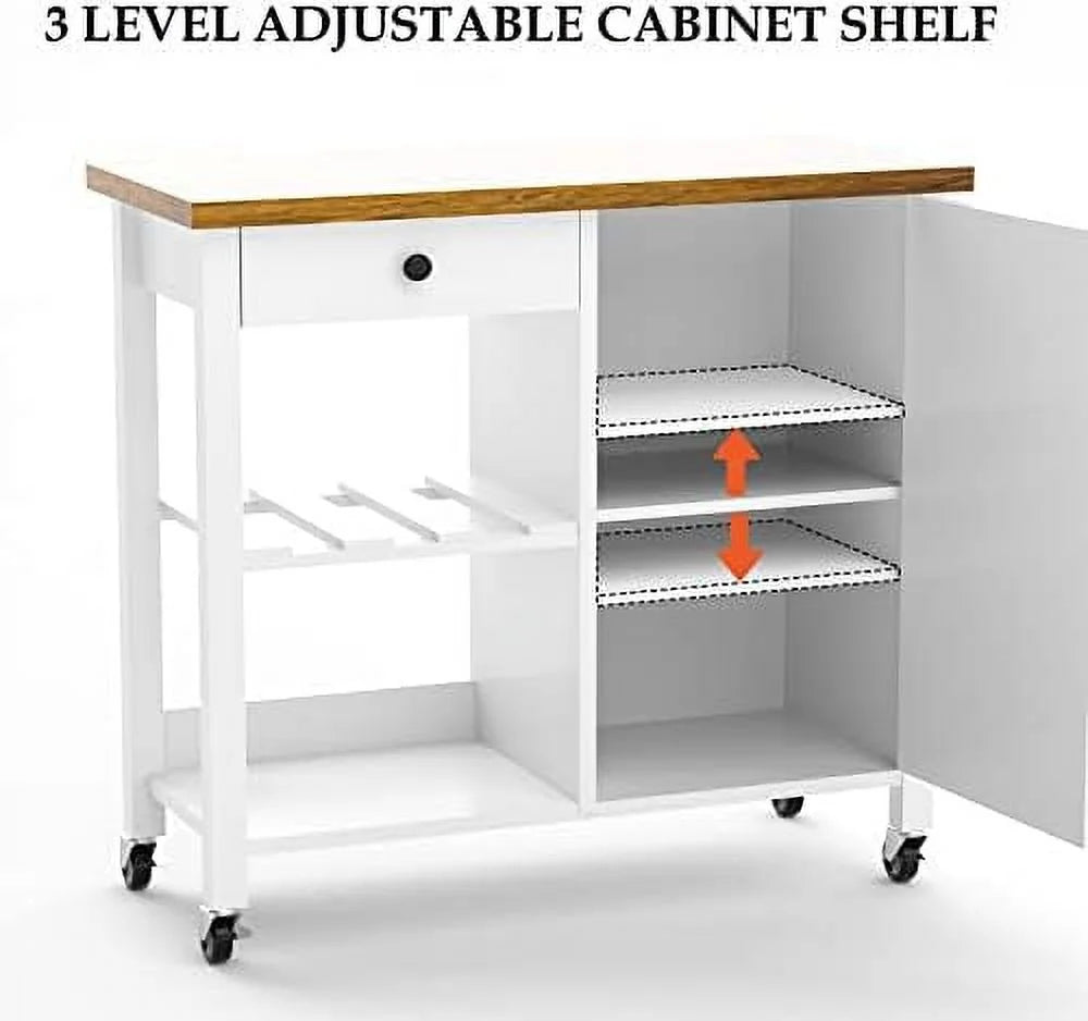 White Coffee Cart with Drawer and Cabinet X4147