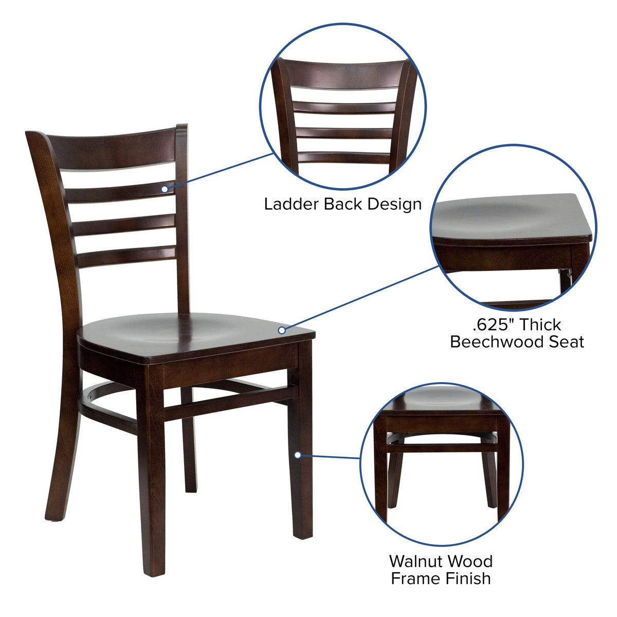 Ladder Back Walnut Wood Restaurant Chair D33343