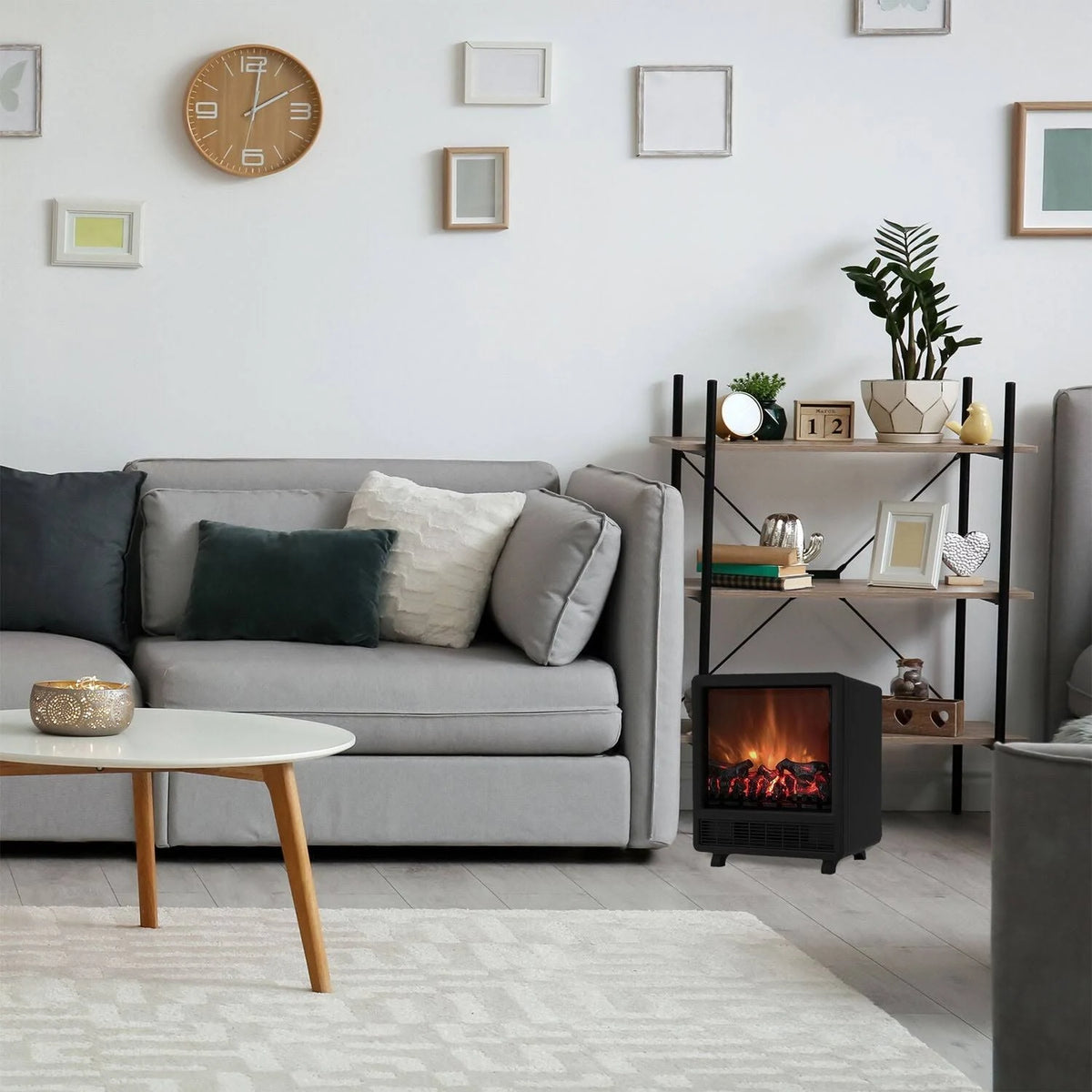 Black Electric Fireplace with Wood Log Insert W831817