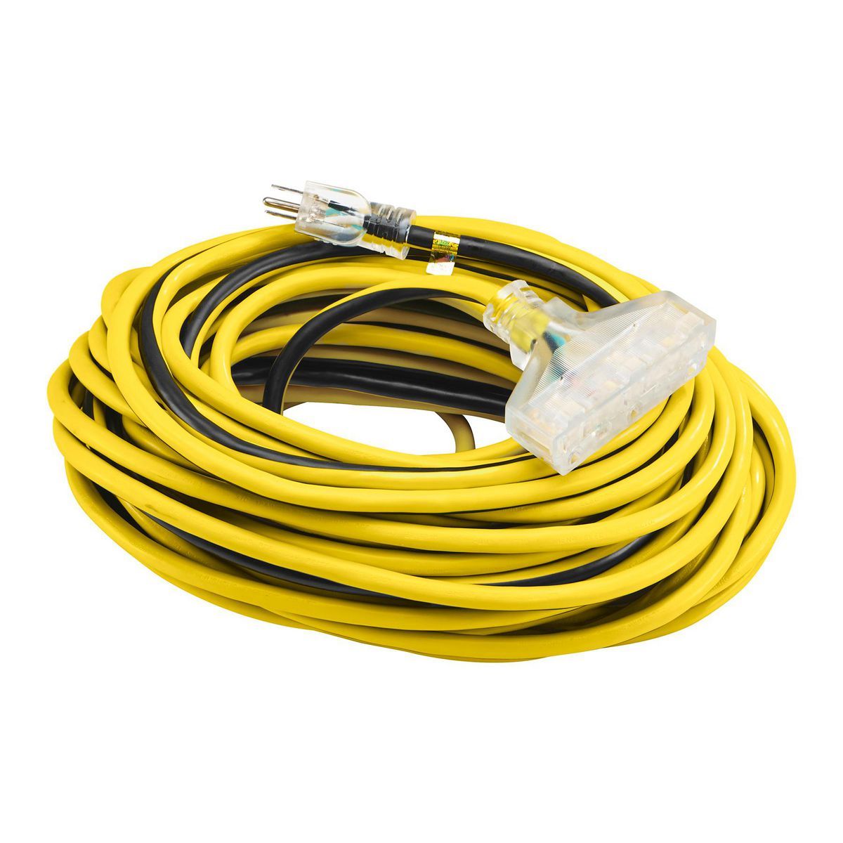 100 ft. 12/3 Gauge Multiple Outlet Extension Cord with Indicator Light, Yellow, Black M286