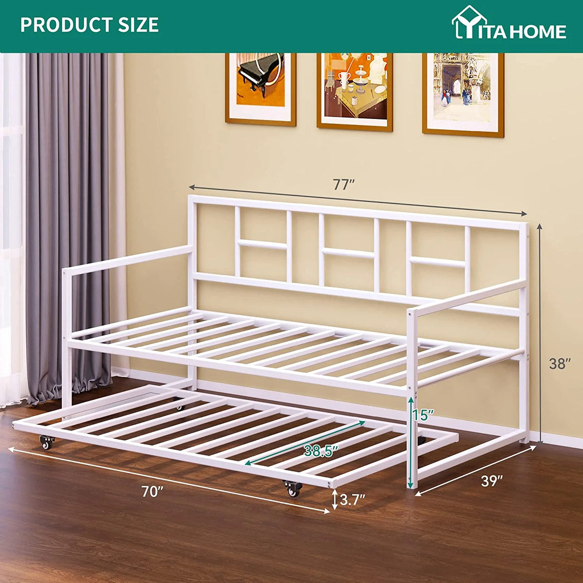 Twin Daybed with Pull Out Trundle Bed, White S916