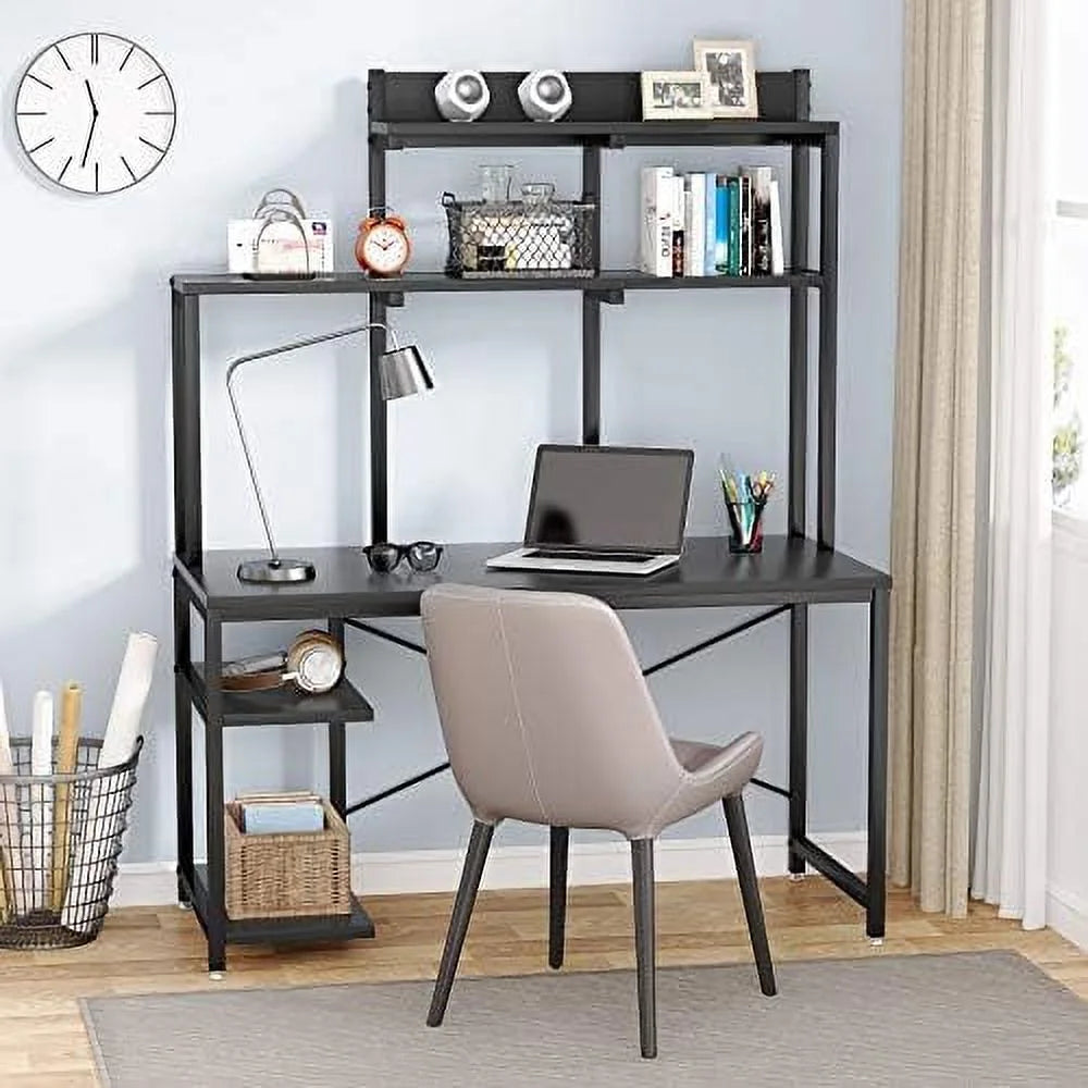 Black 47 Inch Computer Desk with Shelves and Hutch S8953